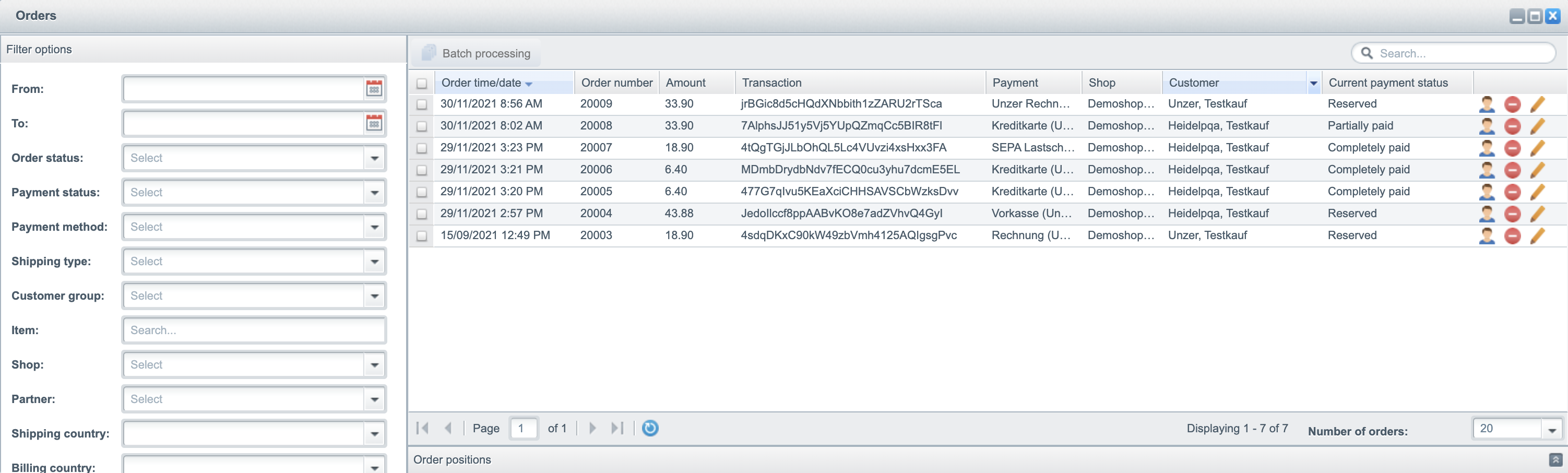 Order overview