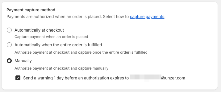 Payment capture mode screenshot